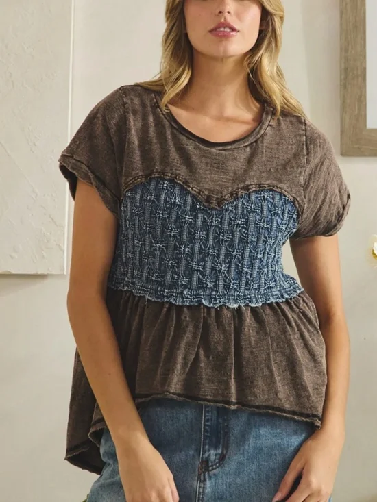 🎉 OLI & HALI “ SUMMER “ OLI AND HALI WASHED SMOCKED PEPLUM TOP 66A - Picture 1 of 6